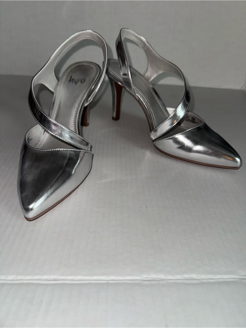 Impo Metallic Silver Pointed Slingback Heels